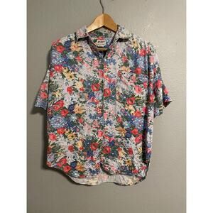 Vintage At Last Shirt Mens Medium Floral Short Sleeve Button Up Cottagecore 90s